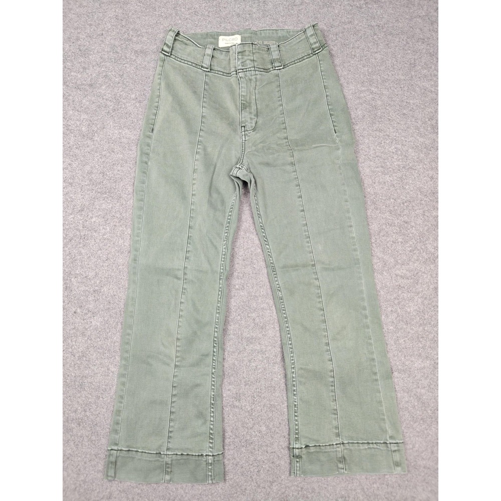 Pilcro Pants Womens 28 Green Twill Cropped Straight Leg Stretch Casual Pockets